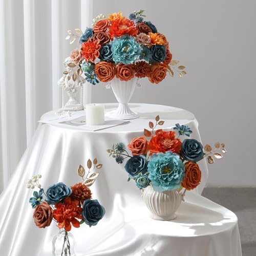 Floweroyal Artificial Flowers Fake Rose Flowers Dahlia with Stems for DIY Wedding Bridal Bouquets, Baby Shower, Floral Arrangement, Table Centerpieces, Home Decorations