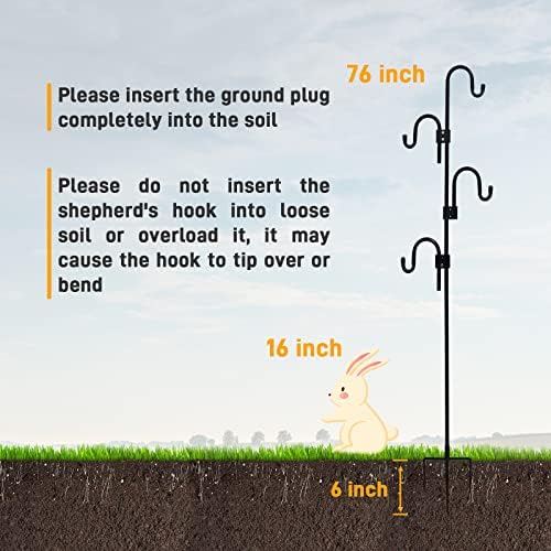 Shepards Hooks for Outdoor Adjustable Bird Feeder Pole with 5 Base Prongs 76 Inch Heavy Duty Garden Hanging Holder for Lanterns, Solar Lights, Bird Feeder, Wedding, Planter Pot-4 Hooks