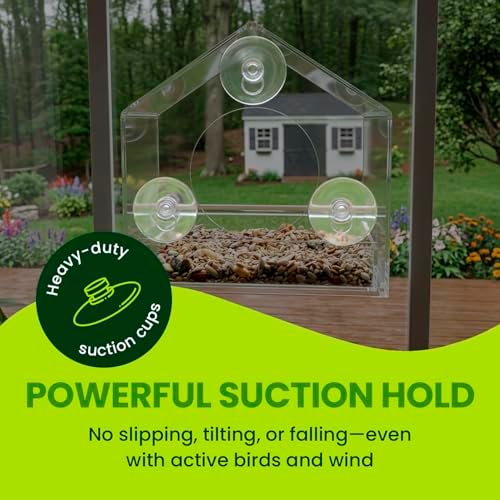 Nature Gear Window Bird Feeder with Strong Suction Cups, Clear Acrylic Window Mounted Bird Feeder, Removable Sliding Tray, Weather-Resistant, Durable, Squirrel-Resistant, House Style
