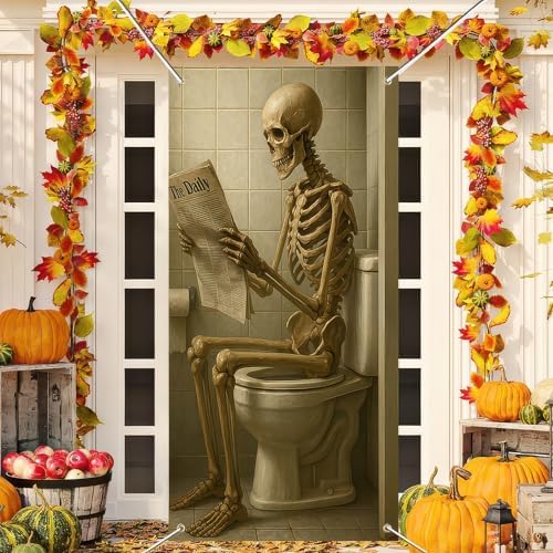 BlissYard Halloween Bathroom Skeleton Door Cover 35x71 Inch Polyester