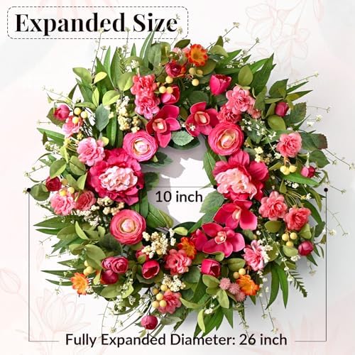 Spring Wreaths for Front Door, 26" Large Spring Summer Easter Wreaths, 2Pcs