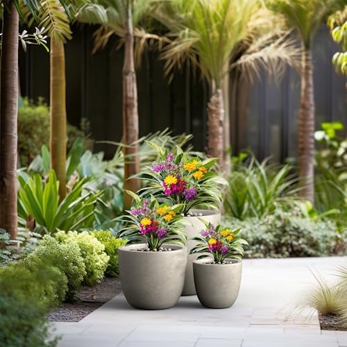 Kante Set of 3 Weathered Concrete Bowl Planters 18" 14" 10" Dia