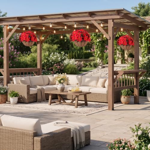 Set of 2 Artificial Poinsettia Hanging Baskets, UV Resistant Fake Red Christmas Flowers, Faux Xmas Floral Arrangement for Front Porch Patio Outdoor Holiday Decor
