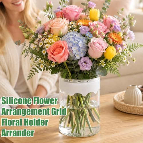 Sinbana 2pcs Clear Silicone Flower Grid, 8x4cm/3.15x1.57in Flexible Flower Arranger Grid Reusable & Waterproof Floral Stem Holder for Vase DIY Arrangements Home Wedding Party Decoration