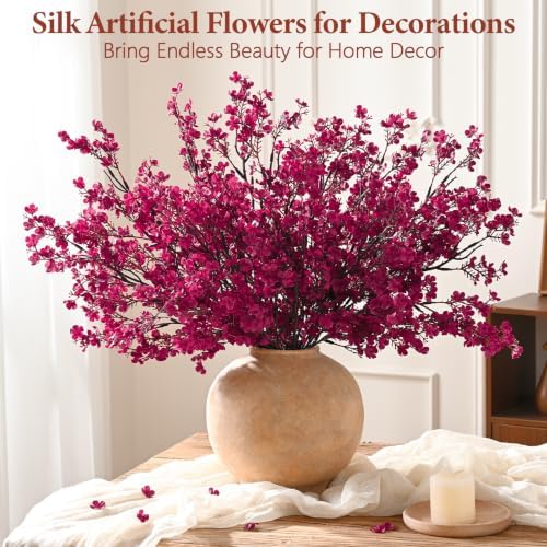 30 Pcs Baby Breath Flowers Artificial Bulk, Fake Fall Flowers, Burgundy