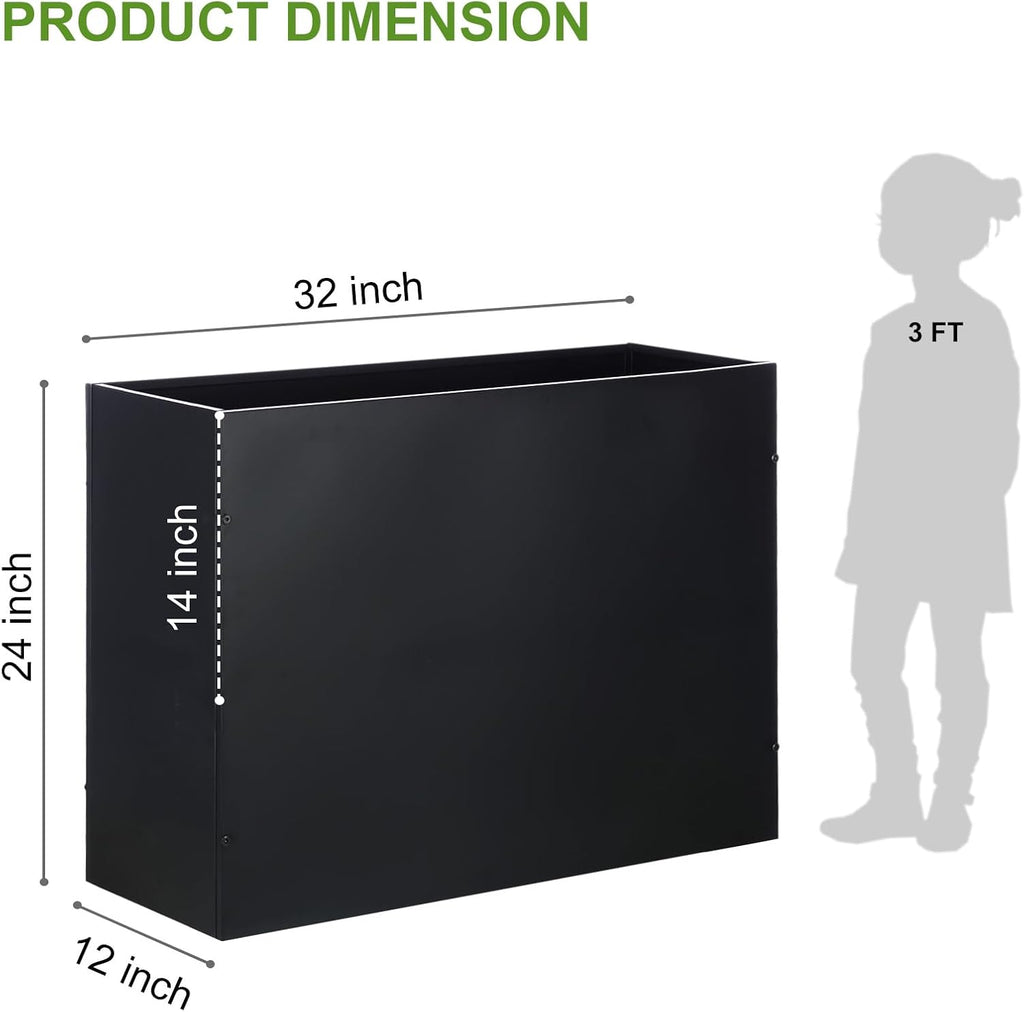 BAYN Large Metal Rectangular Garden Planter Box 32”x 12”x 24” | Modern Design, Weather-Resistant Coating, Heavy Duty
