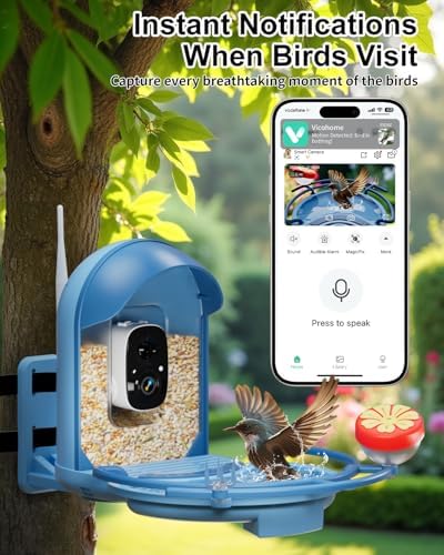 Bird Feeder with Camera, AI Recognition, Bird Bath, Solar Powered