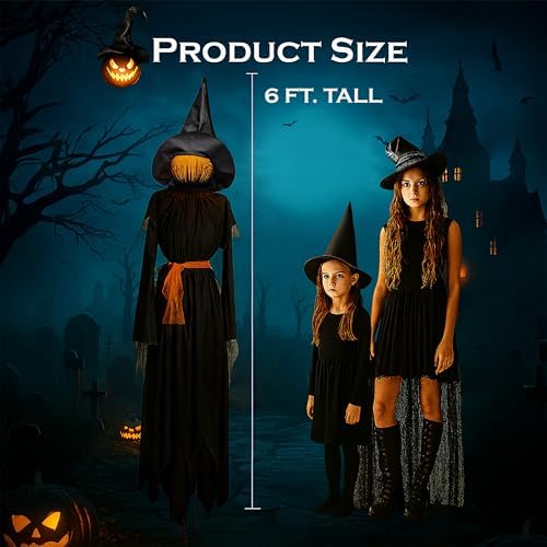 Evergreen LED Halloween 6 ft Black Witches with Hats Stakes, Outdoor Safe Weatherproof Battery Operated, Spooky Garden Statue Halloween Decoration Grass Lawn or Patio