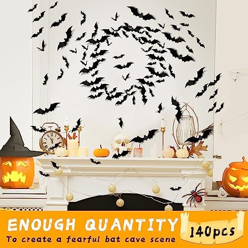 140Pcs 3D Bats Halloween Decorations Realistic PVC Wall Decor