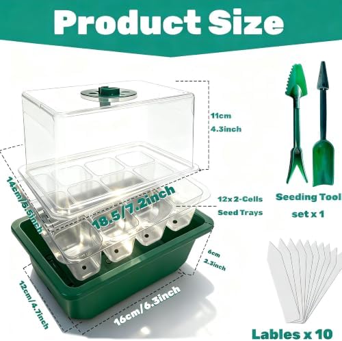 36-Cell Seed Starter Kit with Grow Light and Built-in Heating Base, Heated Seed Starter Tray with Humidity Dome and Adjustable Vents for Indoor Seed Germination