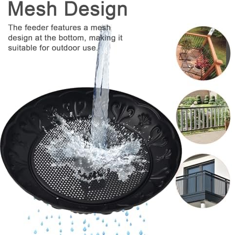Deck Railing Bird Feeder Tray,Metal 11" Platform Bird Feeders Mesh Seed Tray for Outside/Balcony (Black-1pack)