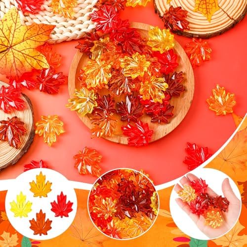 60Pcs Fall Thanksgiving Ornaments, Maple Leaves Vase Filler