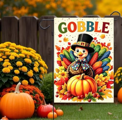 Thanksgiving Turkey Garden Flag Fall Decorations 12x18 Double Sided