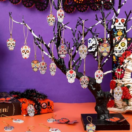 36Pcs Skull Ornaments Double Side Dia De Los Muertos Hanging Decor