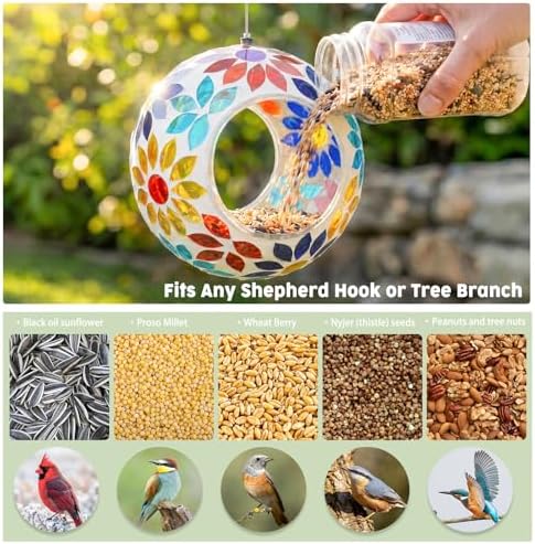 VCUTEKA Bird Feeders Fly Through Mosaic Hanging Birdfeeder for Garden Decor