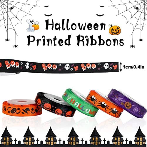 SANNIX 18 Rolls 90 Yards Halloween Ribbon Printed Grosgrain Ribbons 3/8″
