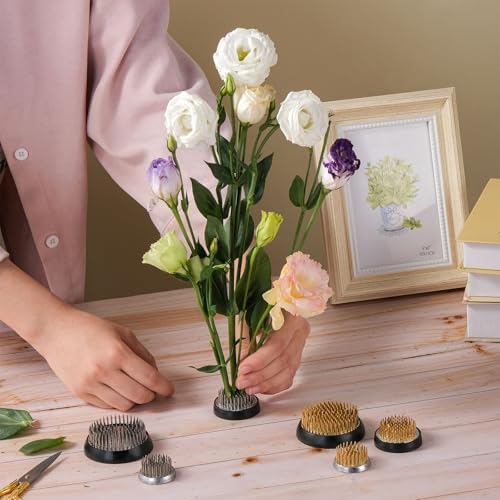 TkoYuHm 3 Pack Flower Frog for Arrangements Vase Round Copper Ikebana Stem Holder with Rubber Base Pin Frogs with Kenzan Straightener Floral Arranging Supplies for Plant Fixation Decoration