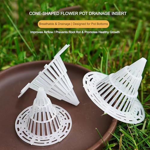 Plant Pot Drainage Cones, 10 Pack – Breathable Mesh Pot Bottom Pads for Improved Airflow & Drainage, Prevent Soil Loss, Suitable for Small Potted Plants, Succulents, Bonsai (Medium)