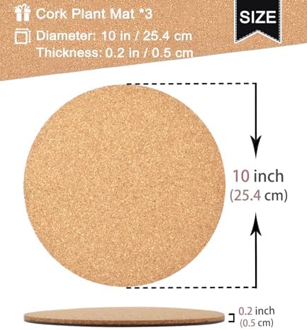 Cork Plant Coasters, Double Layers Cork Plant Mats, 10 Inch, 3 Pcs