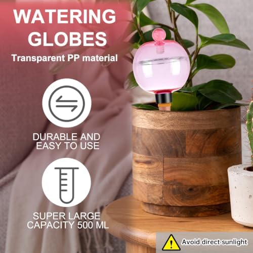 4 Pack Self Watering Globes 17oz Large Plant Watering Globes Top Fill, Self Water Planter Insert Indoor/Outdoor Plastic Water Bulbs Slow Release Terracotta for Plants, Pink