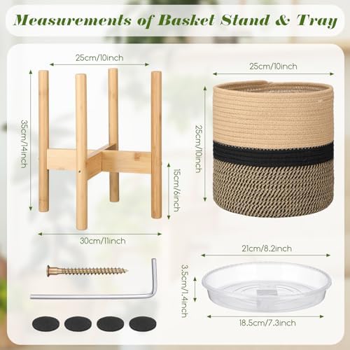 Plant Basket with Stand,10 Inch,Black and Beige Stripes