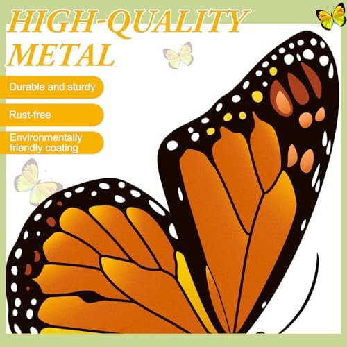 1 Pcs Orange Butterfly Metal Garden Stake 16.5'' Outdoor Decor