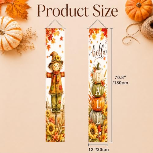IVN Fall Scarecrow Pumpkin Tower Porch Banners 12x71 Inch Set of 2