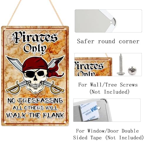 Halloween Decorations Outdoor Pirate Metal Signs 12"x8", Pirates Only NO TRESPASSING ALL OTHERS WILL WALK THE PLANK, Halloween Pirate Theme Party Patio, lawn and garden court yard signs Decor