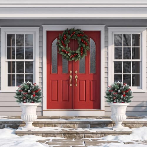2 Pack Artificial Christmas Urn Filler,Pre-lit Lighted Christmas Tree