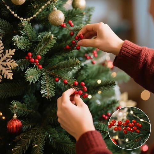 50Pack Christmas Tree Decorations Artificial Berry Stems Red Berry Picks for Xmas Winter Holiday Home Centerpieces and DIY Flower Arrangements Ornaments