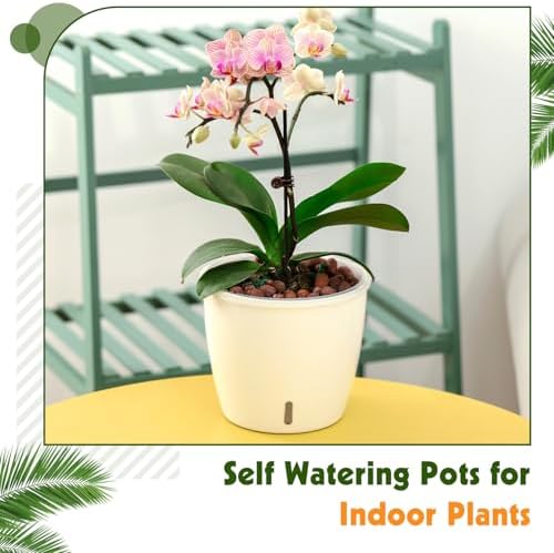 Self-Watering Pots for Indoor Plants, 8-Pack 6.7'' Self Watering Planter with Drainage Holes, Small African Violet Pots with Water Indicator, Clear Wick Pot, White