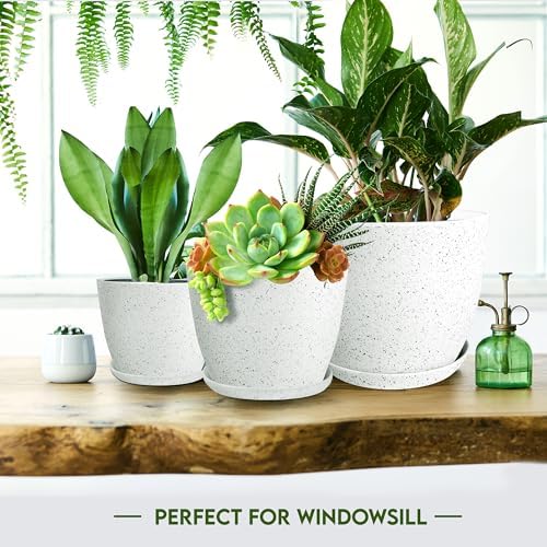 Plant Pots Indoor with Drainage 5 Pack Multi-Size Planters Set Spotty Grey