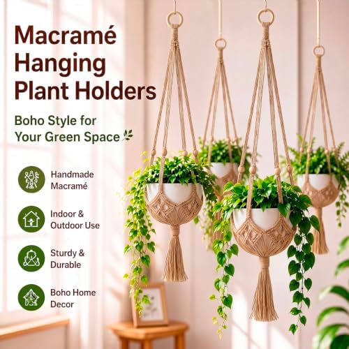 Shappy 2 Pack Boho Macrame Plant Hanger for Indoor