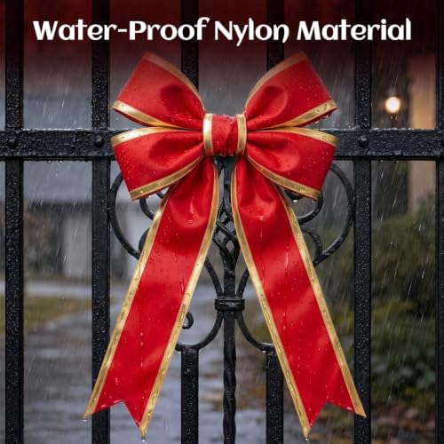 Yinder Giant Christmas Bow Outdoor 3D Nylon Red Bow Decor, 24" X 41"
