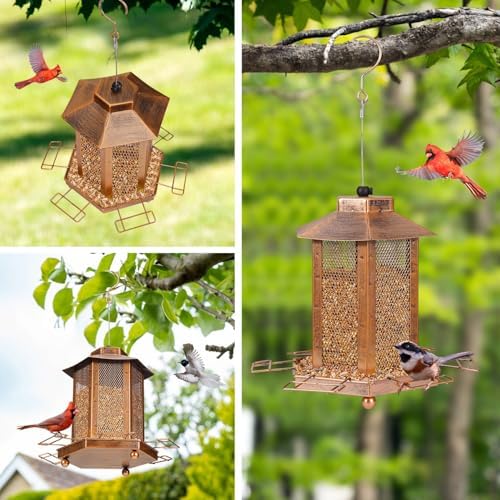 Lantern-Shaped Metal Bird Feeder for Outdoor Hanging, 5.1LB Large Capacity, Garden Decoration - Attracts Wild Birds, Durable Outdoor Bird Feeding Station for Garden Yard Outside Backyard
