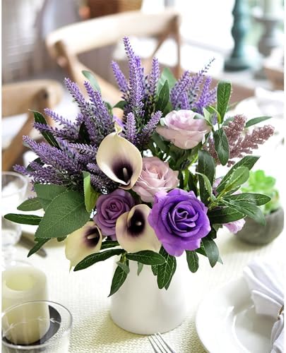 FiveSeasonStuff Dark Purple Lavender Artificial Flowers 14.6 inches 10 Stems