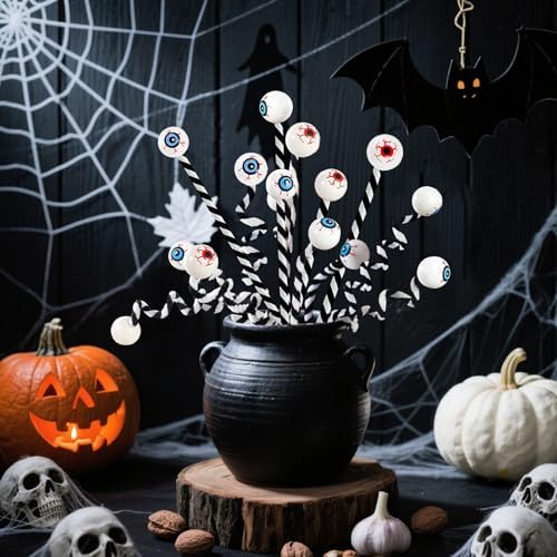 Halloween Eyeball Picks,12 PCS Bendable Wool Floral Picks for Party Decor