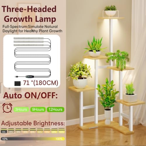 Corner Plant Stand Indoor with Grow Lights 6 Tiered Corner Plant Shelf
