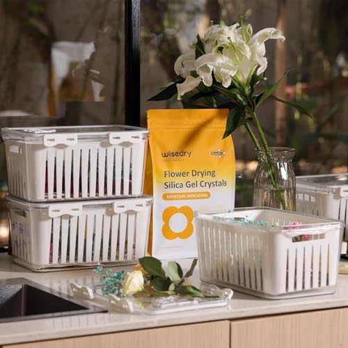 Wisedry 2PCS 10L Silica Gel Flower Drying Box, One Step Retrieve Dried Flowers, 12.6''L X 8.3''W X 6.1''H Storage Box with Cleanup Mat, Erasable Pen & Adhesive Label