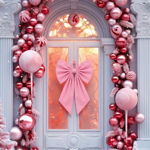 Suncalla 2 Pcs Pink Christmas Wreath Bows 18'' x 12''