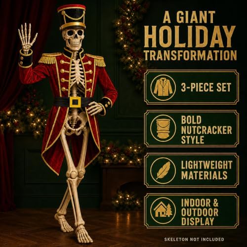 3 Pcs Nutcracker Costume for 12 Ft Skeleton Outfit Christmas Yard Décor