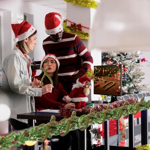 12Pcs Olive Green Christmas Garland Ties Decorative Banister Twist, Christmas Holiday Wreath Ties for Xmas Banisters Home Staircase Railings Decorations, 16 Inches