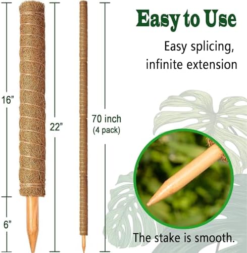 8 Pack 22 Inch Moss Poles, Stackable Moss Pole for Plants Monstera, 70 Inch Tall Moss Poles for Climbing Plants Indoor, Coir Totem Plant Support Stakes Stand for Potted Plants, Pothos