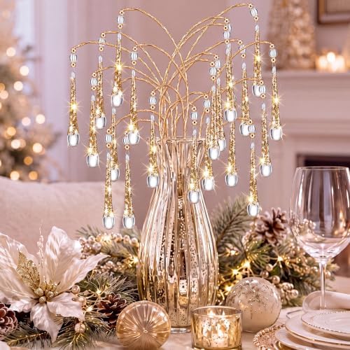 Daily 6 Pcs Crystal Icicle Christmas Tree Picks Gold Christmas Drop Branch