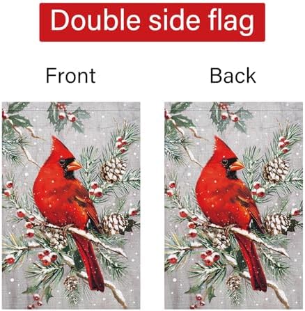 Louise Maelys Winter Cardinal Garden Flag Snowy Pine Tree 12x18 Inch Double Sided Welcome Holiday Christmas Xmas Seasonal Small Burlap Yard Sign Outside Outdoor House Decoration