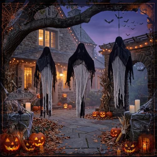 Yalikop 3 Pack Hanging Halloween Decorations Outdoor Grim Ghosts Skeleton