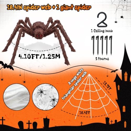 Halloween Decorations Outdoor Spider Webs:1Pcs Giant Spiders-Outdoor Use