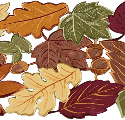 OWENIE Fall Table Runner, Thanksgiving Table Runner Extra Long 144 Inches ,Embroidered Harvest Leaves Home Decor for Autumn Season Outdoor Table Holiday Decorations, 13 x 144 inches Dresser Scarf
