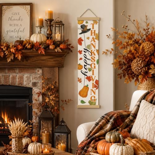 Fall Porch Decor Banner, Thanksgiving Pumpkin Canvas Banner for Entryway
