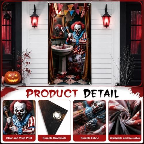 Halloween Garage Door Decoration, 70.9 x 35.4 Inch Bloody Clown Cover